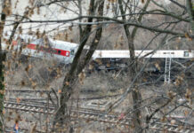Train COLLIDES: Fiery Blast SHOCKS Onlookers Train derailed in forested area, view through trees.