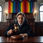 Convicted Predator VANISHES After Judge’s Shocking Release… A female judge in a courtroom holding a gavel with rainbow flags in the background