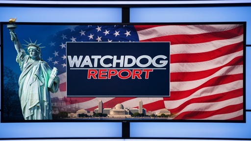 "watchdog,Report",With,A,Patriotic,Background,For,A,Televion,Report Graphic featuring the Statue of Liberty and an American flag with the text 'WATCHDOG REPORT'