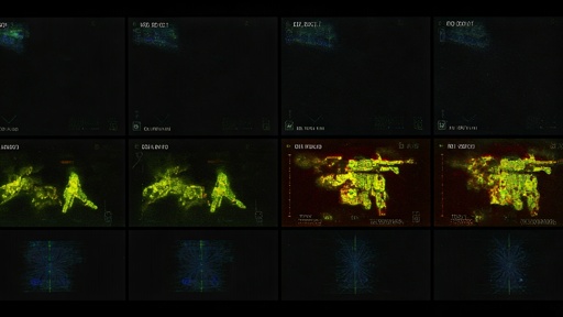 Thermal imaging display showing various military equipment and personnel