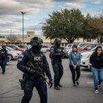 Federal Showdown Over Masks Explodes ICE agents conducting an arrest in a parking lot