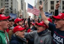 Patriot RALLY Replaces America’s 250th Concert Meltdown… Crowd of people wearing MAGA hats at a political rally