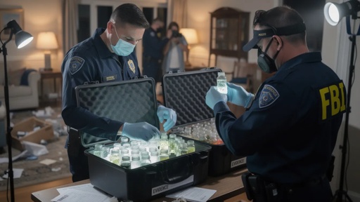 FBI agents examining evidence in a home setting